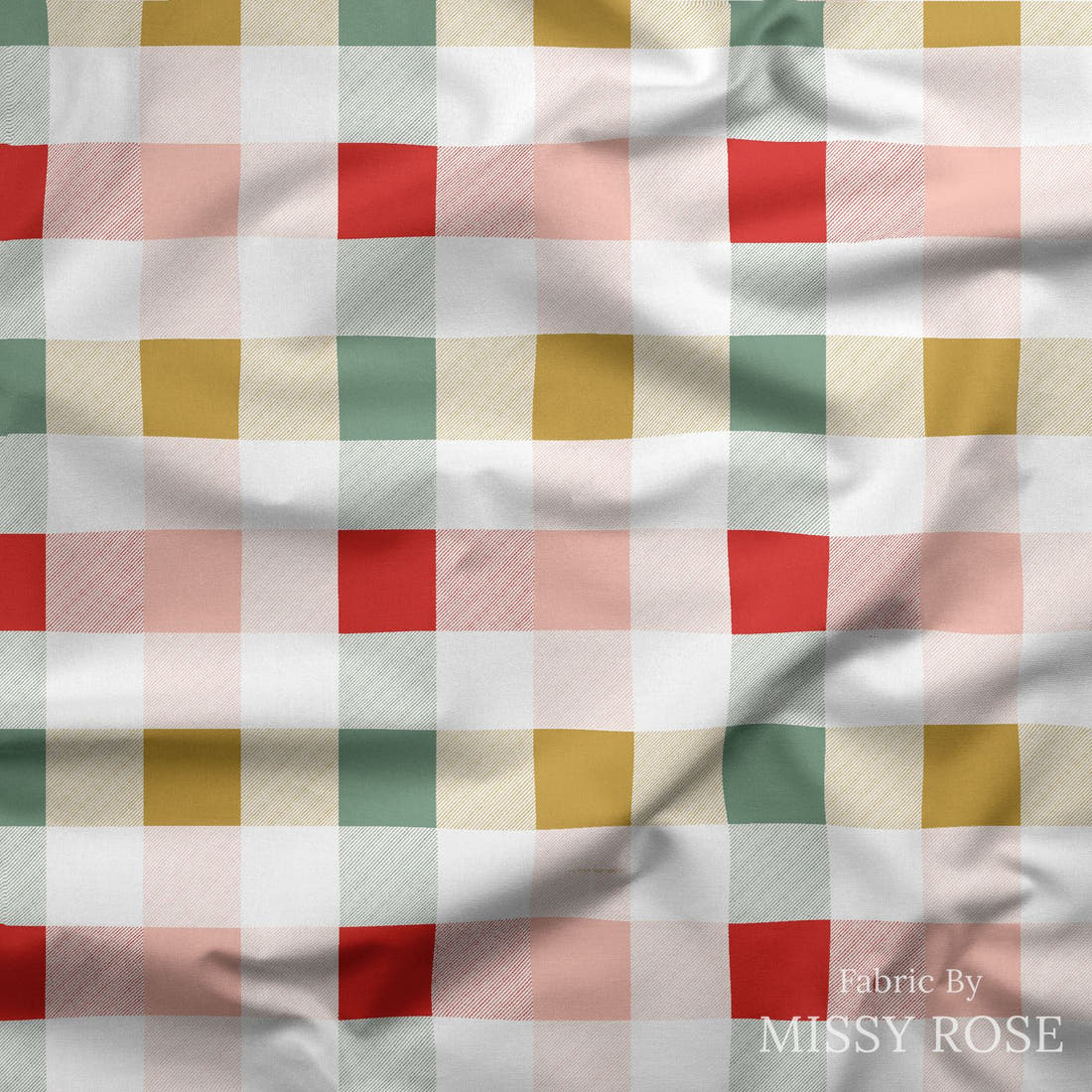 Indy Bloom Fabric Christmas Rainbow Gingham 40 draped fabric mockup - custom printed fabric by the metre | Fabric by Missy Rose