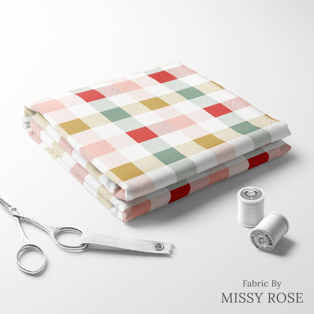 Indy Bloom Fabric Christmas Rainbow Gingham 40 folded fabric stack with matching thread - pre-order fabric Australia | Fabric by Missy Rose