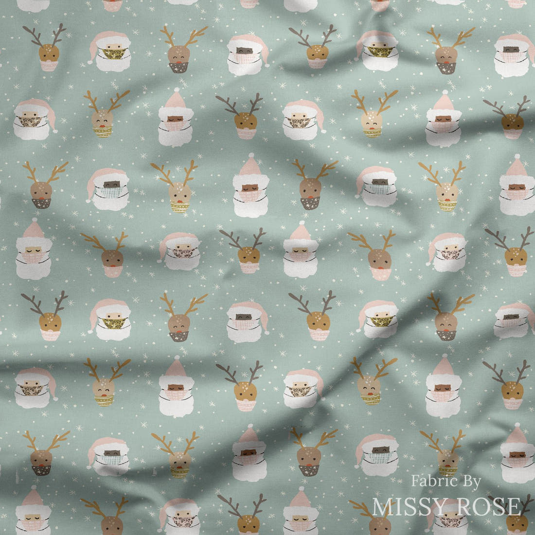 Indy Bloom Fabric Christmas Santa 11 draped fabric mockup - custom printed fabric by the metre | Fabric by Missy Rose