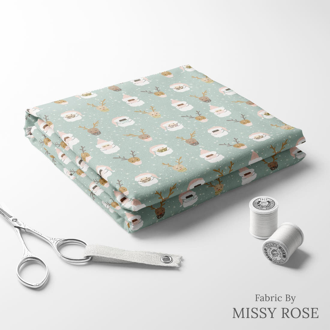 Indy Bloom Fabric Christmas Santa 11 folded fabric stack with matching thread - pre-order fabric Australia | Fabric by Missy Rose