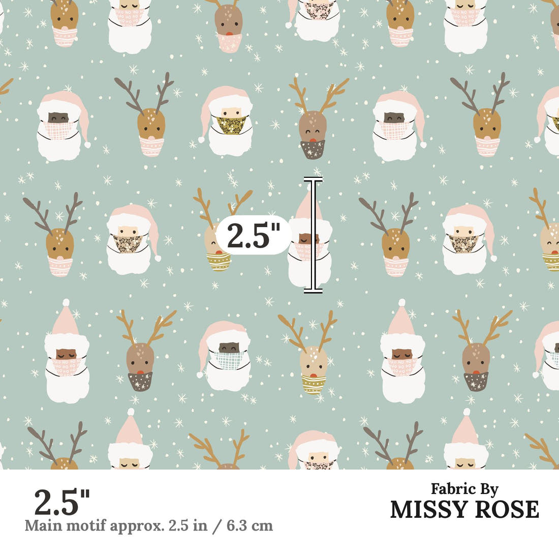 Indy Bloom Fabric Christmas Santa 11 2.5 inch print scale guide | Fabric by Missy Rose