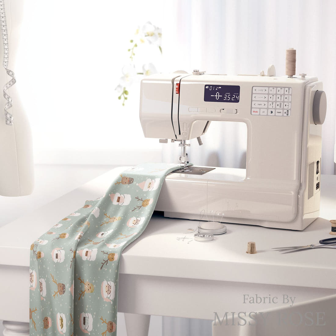 Indy Bloom Fabric Christmas Santa 11 fabric on a sewing machine - sew your own | Fabric by Missy Rose