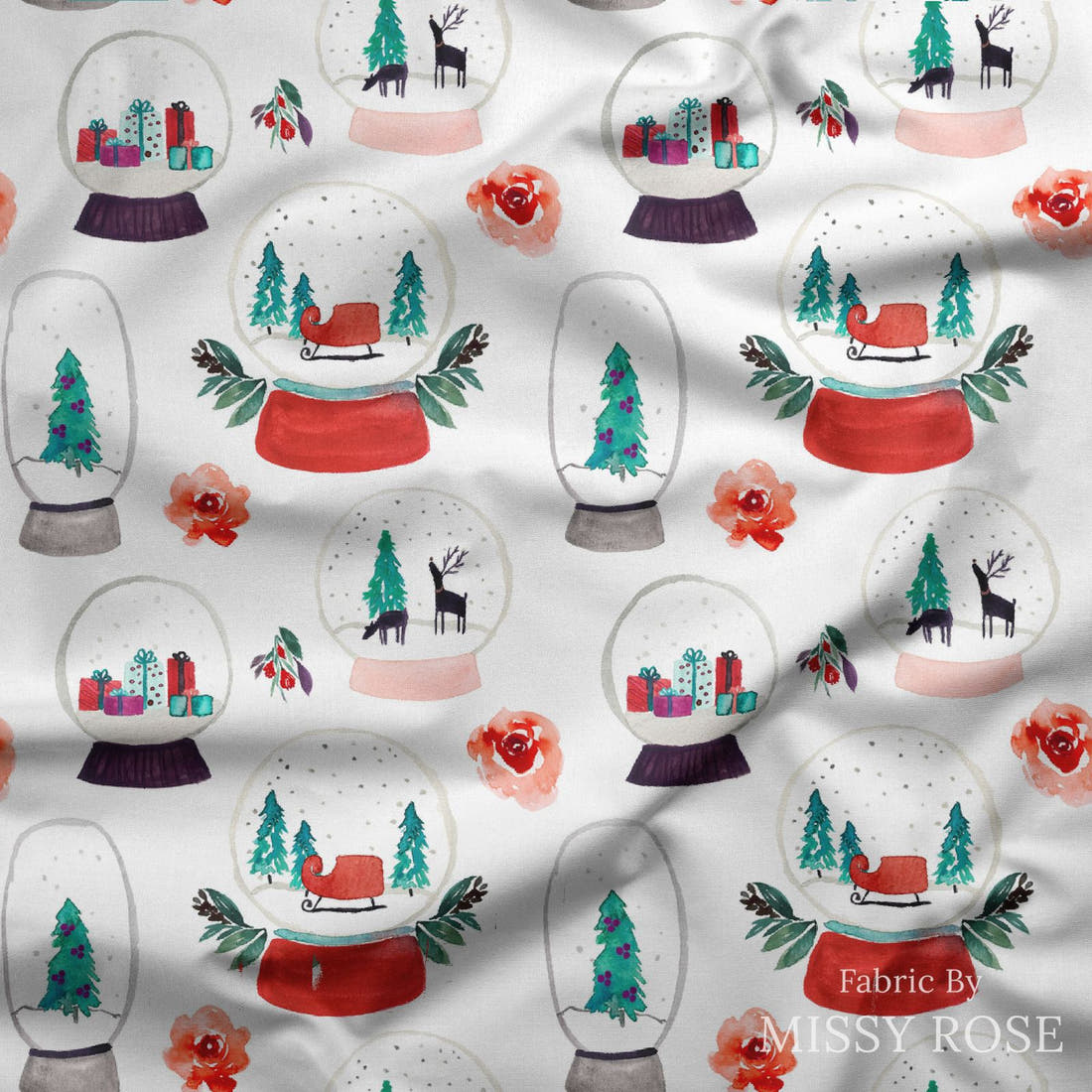 Indy Bloom Fabric Christmas Snow Globe 20 draped fabric mockup - custom printed fabric by the metre | Fabric by Missy Rose