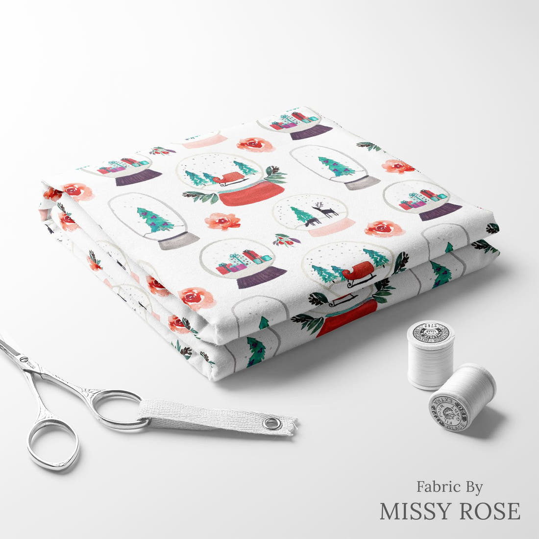 Indy Bloom Fabric Christmas Snow Globe 20 folded fabric stack with matching thread - pre-order fabric Australia | Fabric by Missy Rose