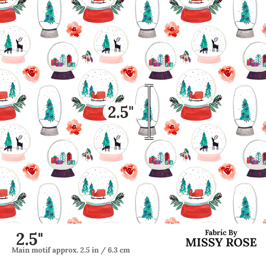 Indy Bloom Fabric Christmas Snow Globe 20 2.5 inch print scale guide | Fabric by Missy Rose