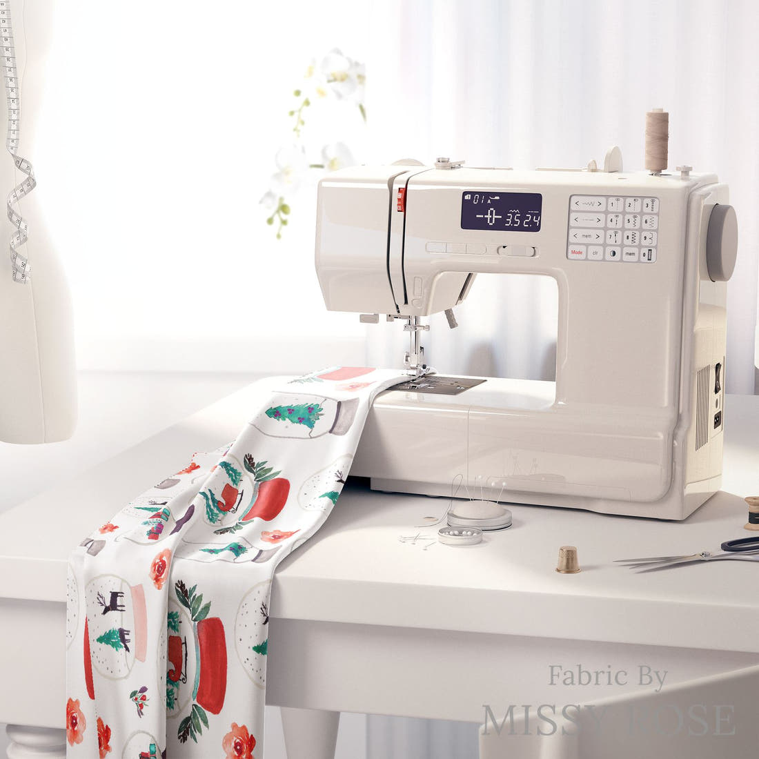 Indy Bloom Fabric Christmas Snow Globe 20 fabric on a sewing machine - sew your own | Fabric by Missy Rose