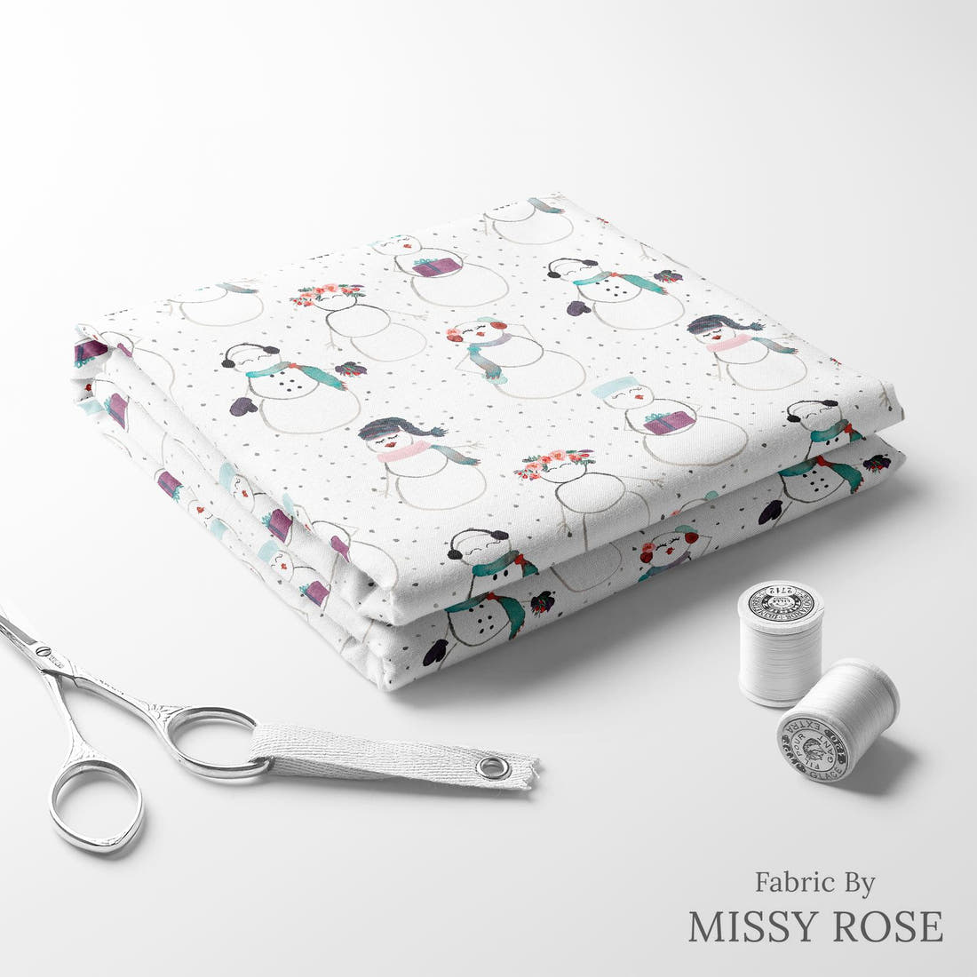 Indy Bloom Fabric Christmas Snow People 21 folded fabric stack with matching thread - pre-order fabric Australia | Fabric by Missy Rose