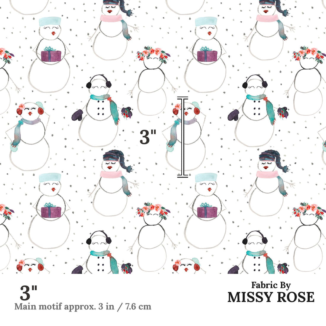 Indy Bloom Fabric Christmas Snow People 21 3 inch print scale guide | Fabric by Missy Rose