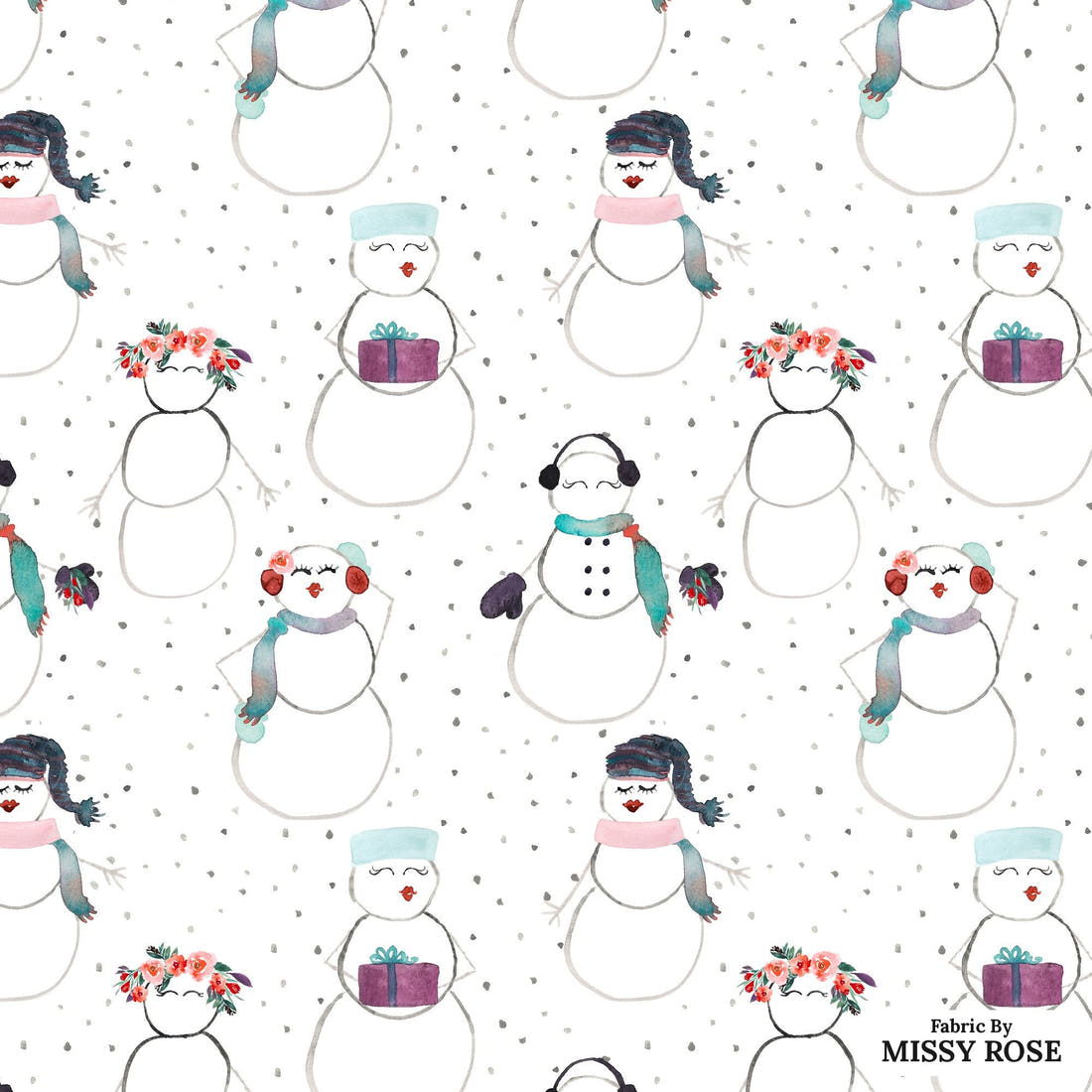 Indy Bloom Fabric Christmas Snow People 21 flat view of the printed design | Fabric by Missy Rose