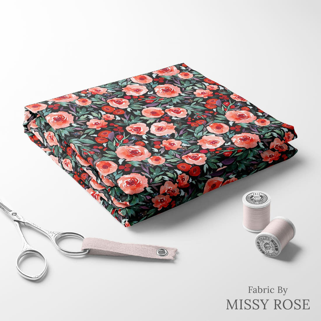 Indy Bloom Fabric Christmas Summer Berry Black 28 folded fabric stack with matching thread - pre-order fabric Australia | Fabric by Missy Rose