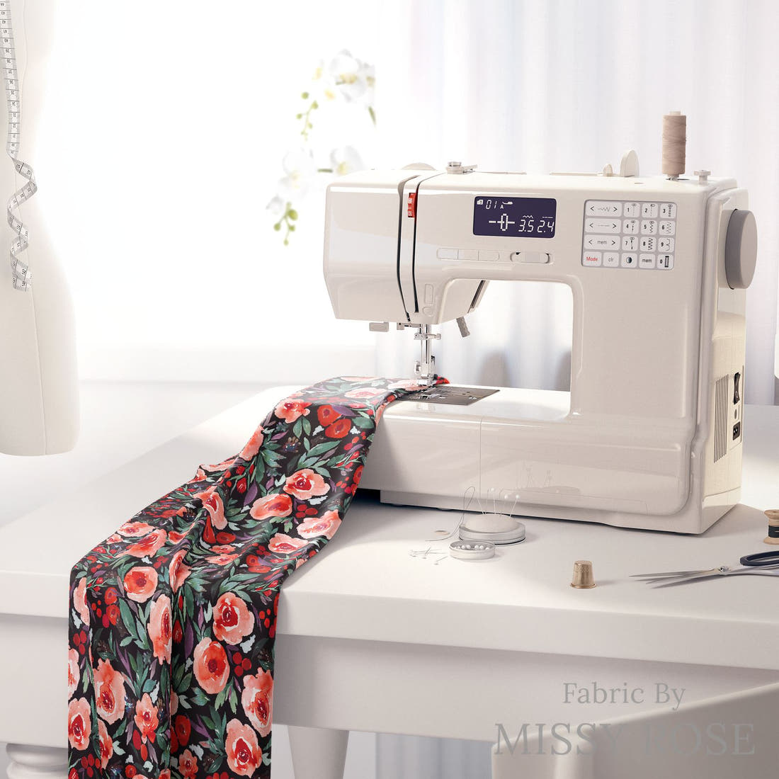 Indy Bloom Fabric Christmas Summer Berry Black 28 fabric on a sewing machine - sew your own | Fabric by Missy Rose