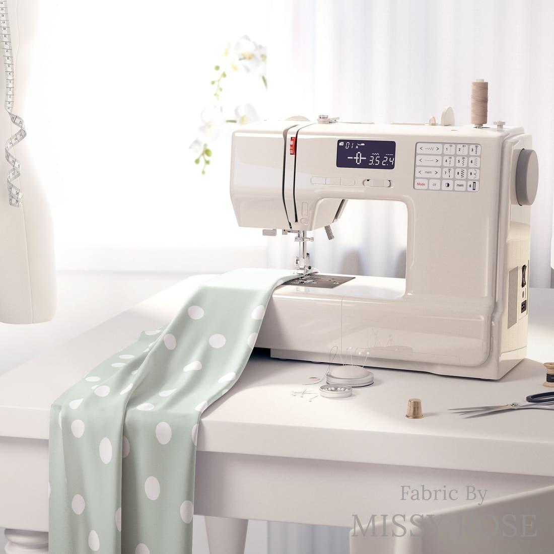 Indy Bloom Fabric Daisy Dreams Dots on Ice 11 fabric on a sewing machine - sew your own | Fabric by Missy Rose