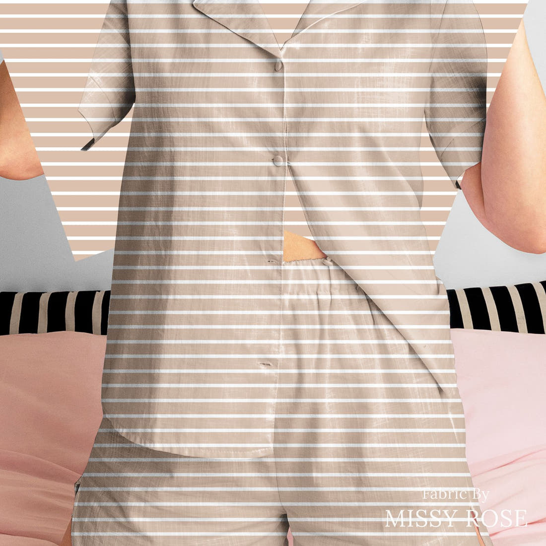 Indy Bloom Fabric Daisy Dreams Stripe on Blush 06 sewn into a women's pyjama set - custom printed fabric | Fabric by Missy Rose