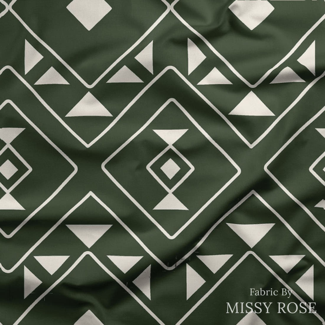 Indy Bloom Fabric Desert Rose Aztec Green 11 draped fabric mockup - custom printed fabric by the metre | Fabric by Missy Rose