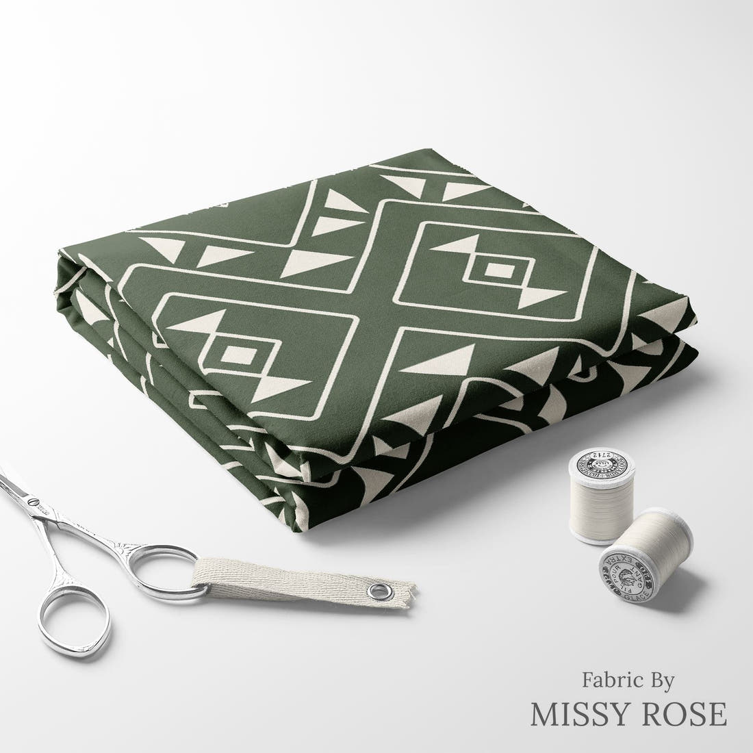 Indy Bloom Fabric Desert Rose Aztec Green 11 folded fabric stack with matching thread - pre-order fabric Australia | Fabric by Missy Rose