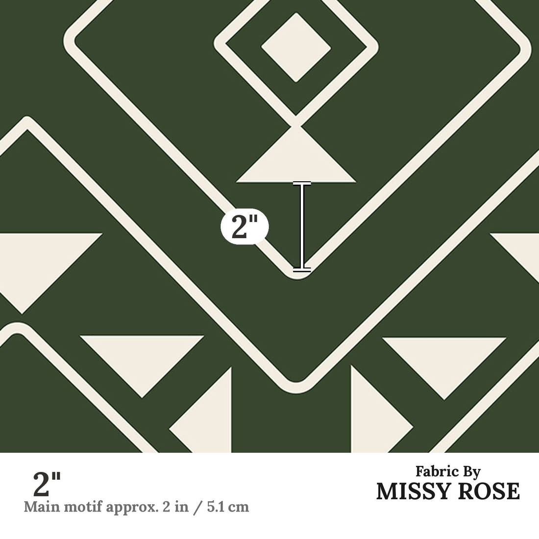 Indy Bloom Fabric Desert Rose Aztec Green 11 2 inch print scale guide | Fabric by Missy Rose