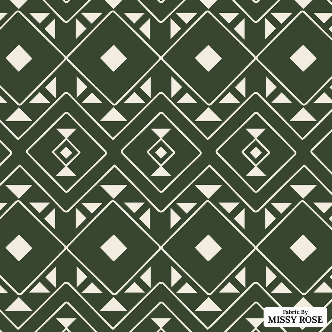 Indy Bloom Fabric Desert Rose Aztec Green 11 flat view of the printed design | Fabric by Missy Rose