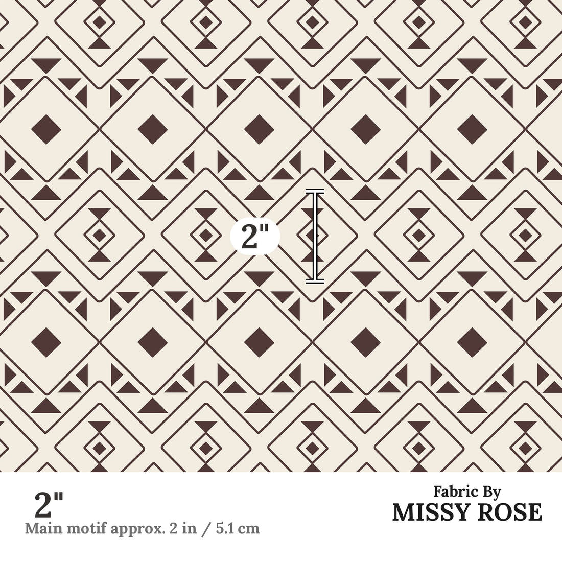Indy Bloom Fabric Desert Rose Aztec Maroon 12 2 inch print scale guide | Fabric by Missy Rose