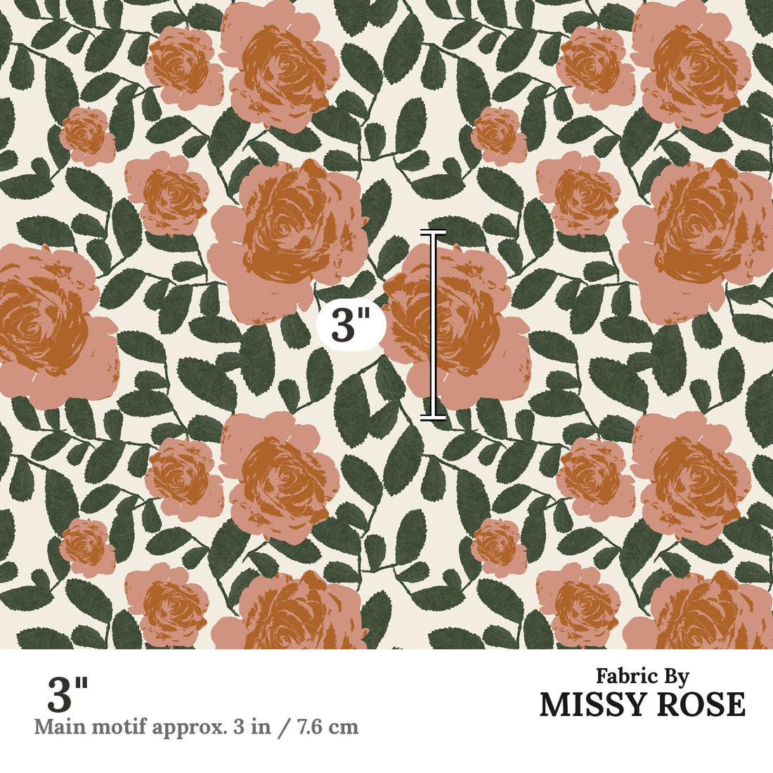 Indy Bloom Fabric Desert Rose Beige 05 3 inch print scale guide | Fabric by Missy Rose