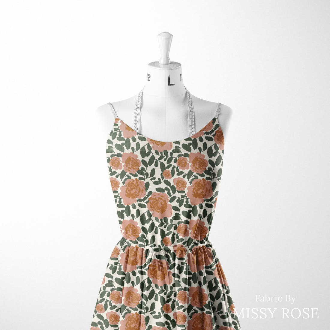 Indy Bloom Fabric Desert Rose Beige 05 sewn into a women's dress - custom printed fabric | Fabric by Missy Rose