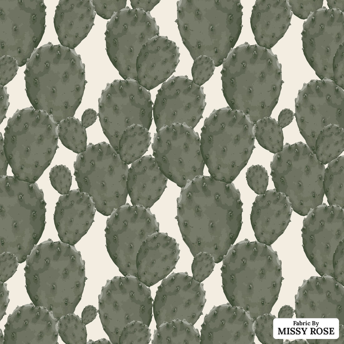 Indy Bloom Fabric Desert Rose Cactus Green 03 flat view of the printed design | Fabric by Missy Rose