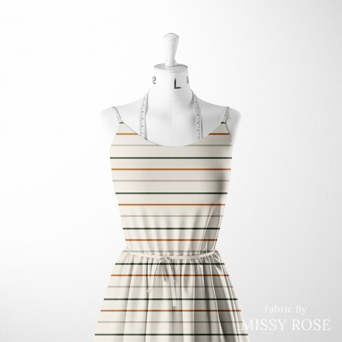Indy Bloom Fabric Desert Rose Clay Stripe 08 sewn into a women's dress - custom printed fabric | Fabric by Missy Rose