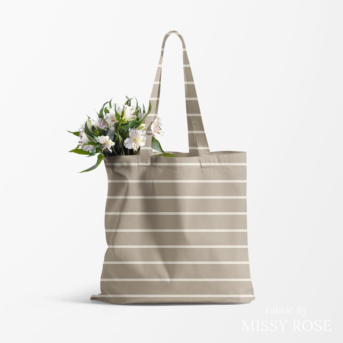 Indy Bloom Fabric Desert Rose Grey Stripe 09 made up as a tote bag - custom printed fabric | Fabric by Missy Rose