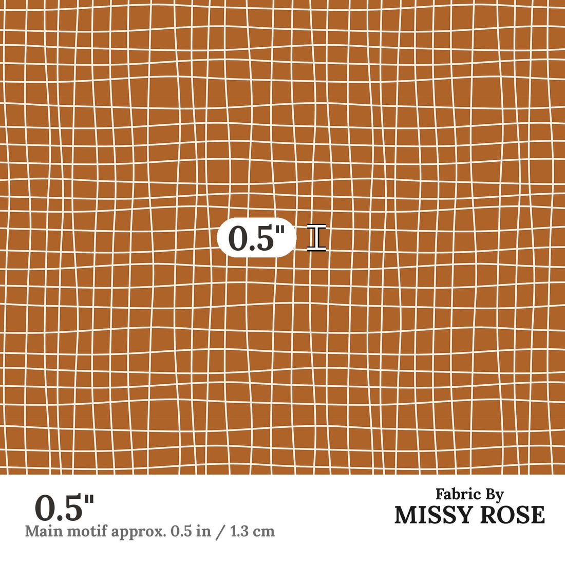 Indy Bloom Fabric Desert Rose Grid Copper 13 0.5 inch print scale guide | Fabric by Missy Rose