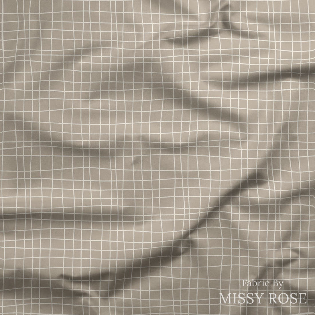 Indy Bloom Fabric Desert Rose Grid Grey 14 draped fabric mockup - custom printed fabric by the metre | Fabric by Missy Rose