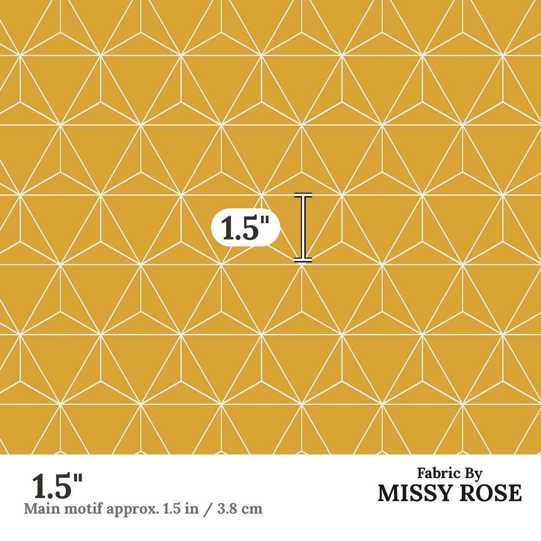 Indy Bloom Fabric Desert Rose Luxe Mustard 18 1.5 inch print scale guide | Fabric by Missy Rose