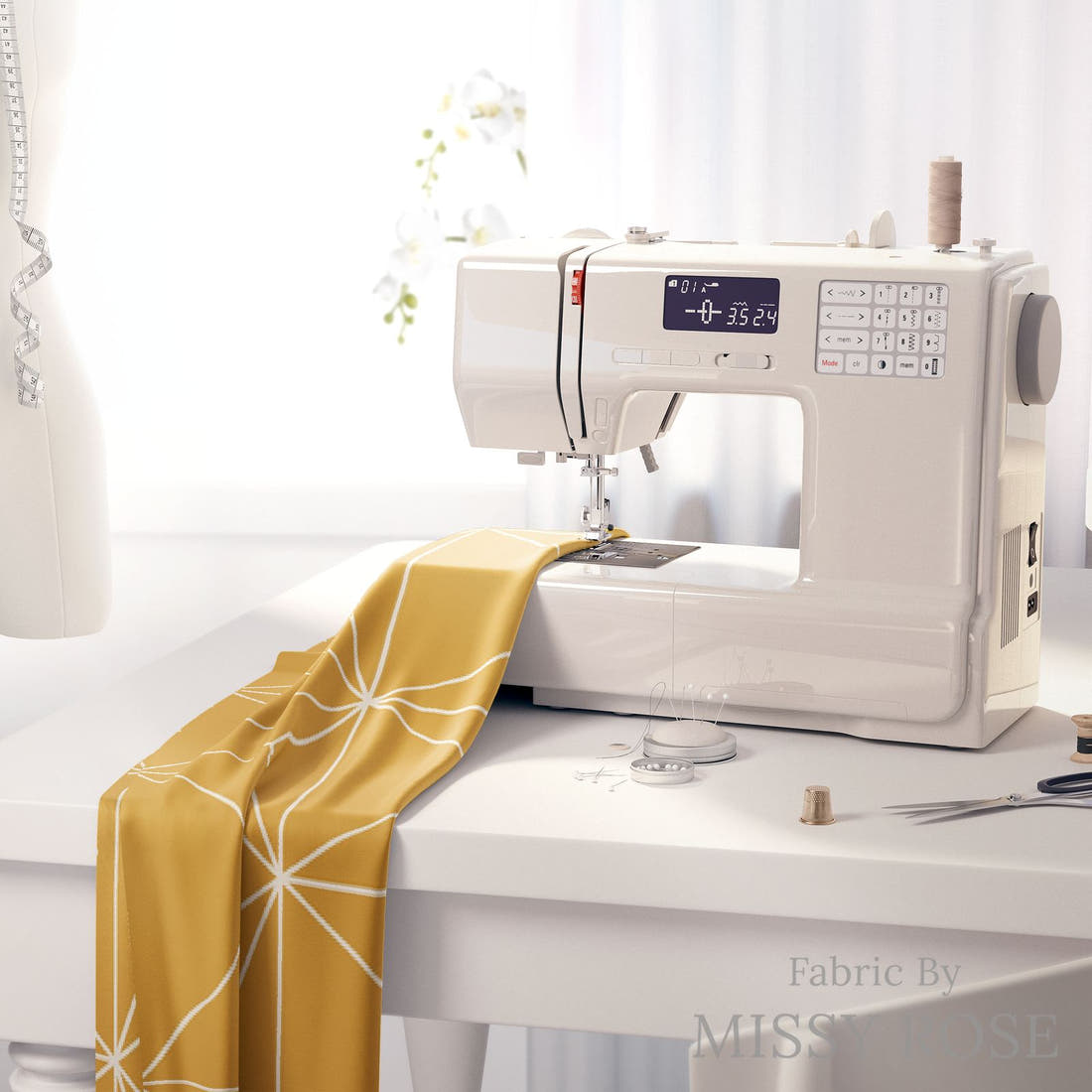 Indy Bloom Fabric Desert Rose Luxe Mustard 18 fabric on a sewing machine - sew your own | Fabric by Missy Rose