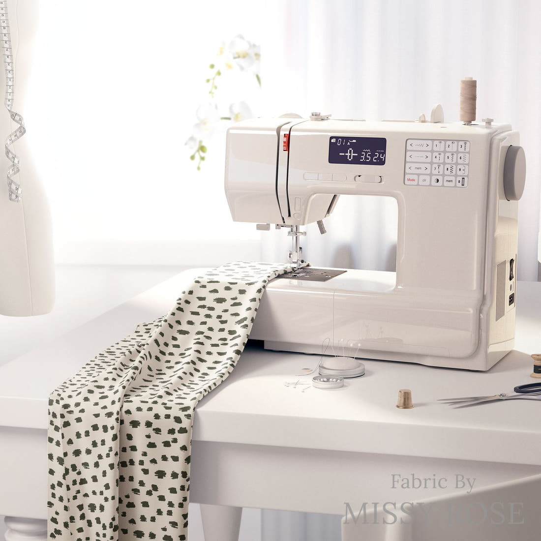 Indy Bloom Fabric Desert Rose Mammillaria Cream 15 fabric on a sewing machine - sew your own | Fabric by Missy Rose