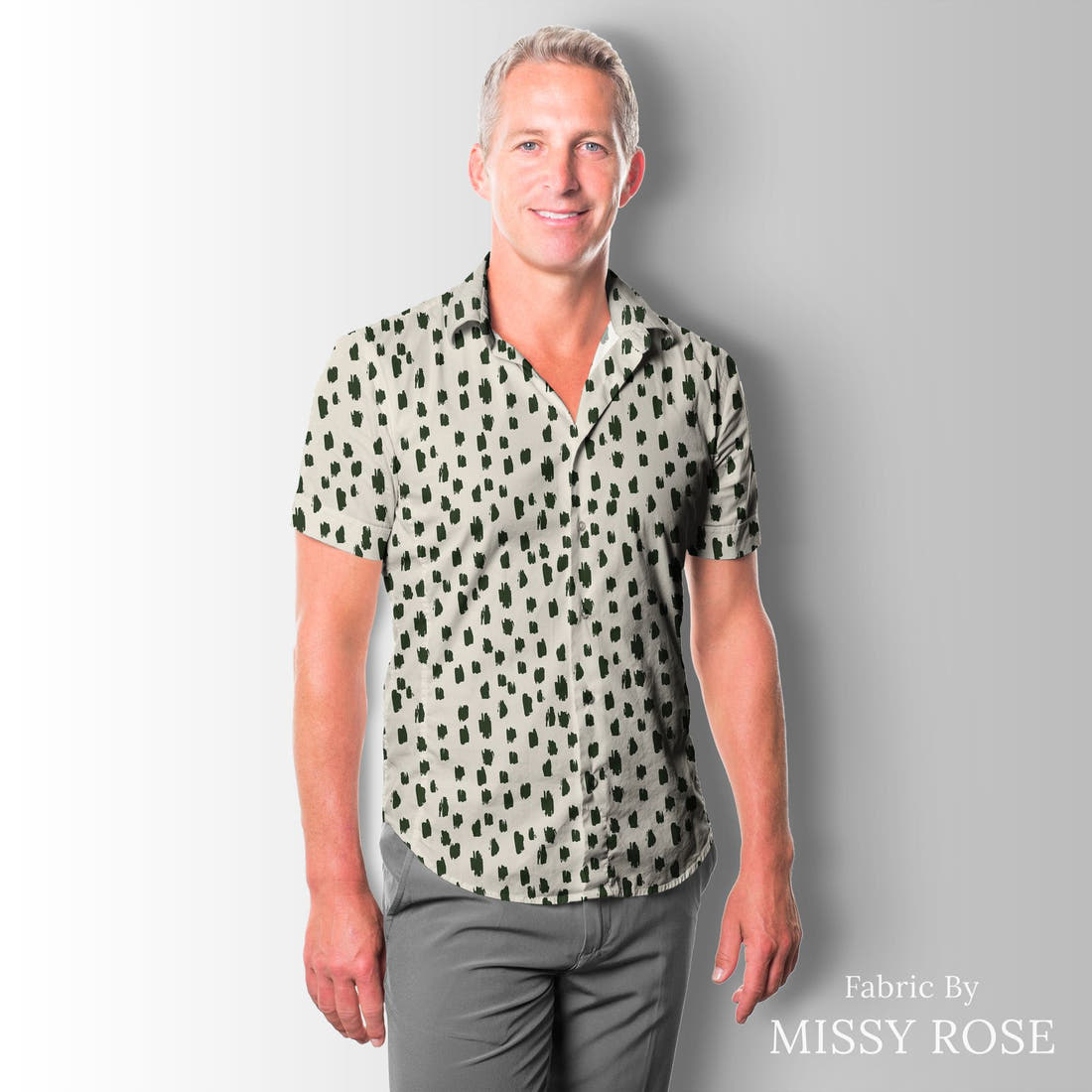 Indy Bloom Fabric Desert Rose Mammillaria Cream 15 sewn into a men's shirt - custom printed fabric | Fabric by Missy Rose