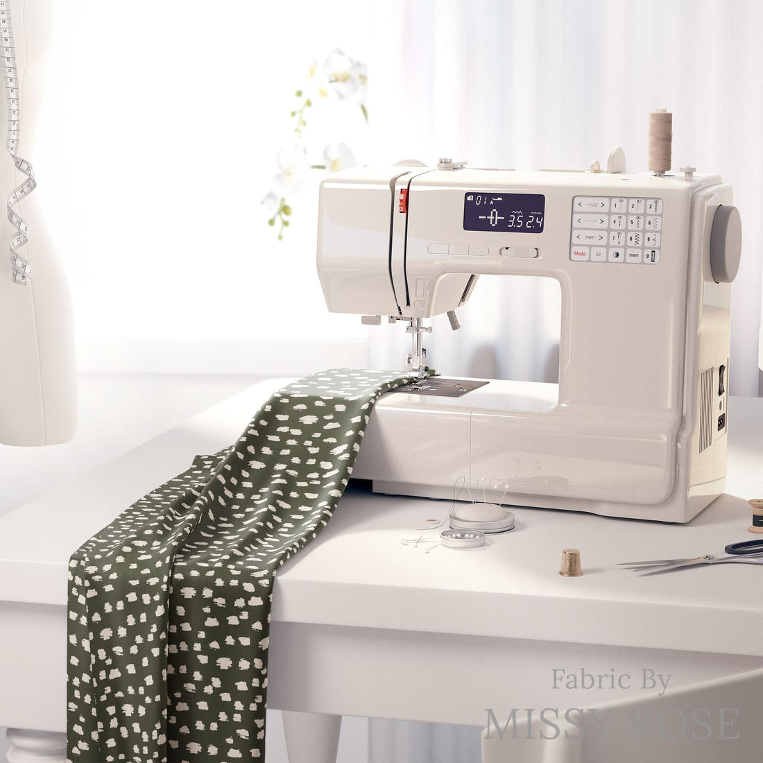 Indy Bloom Fabric Desert Rose Mammillaria Olive 16 fabric on a sewing machine - sew your own | Fabric by Missy Rose