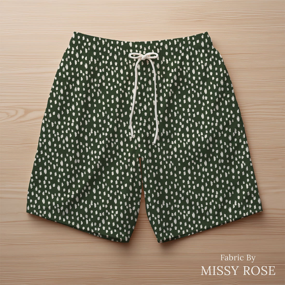Indy Bloom Fabric Desert Rose Mammillaria Olive 16 sewn into swim shorts - custom printed fabric | Fabric by Missy Rose