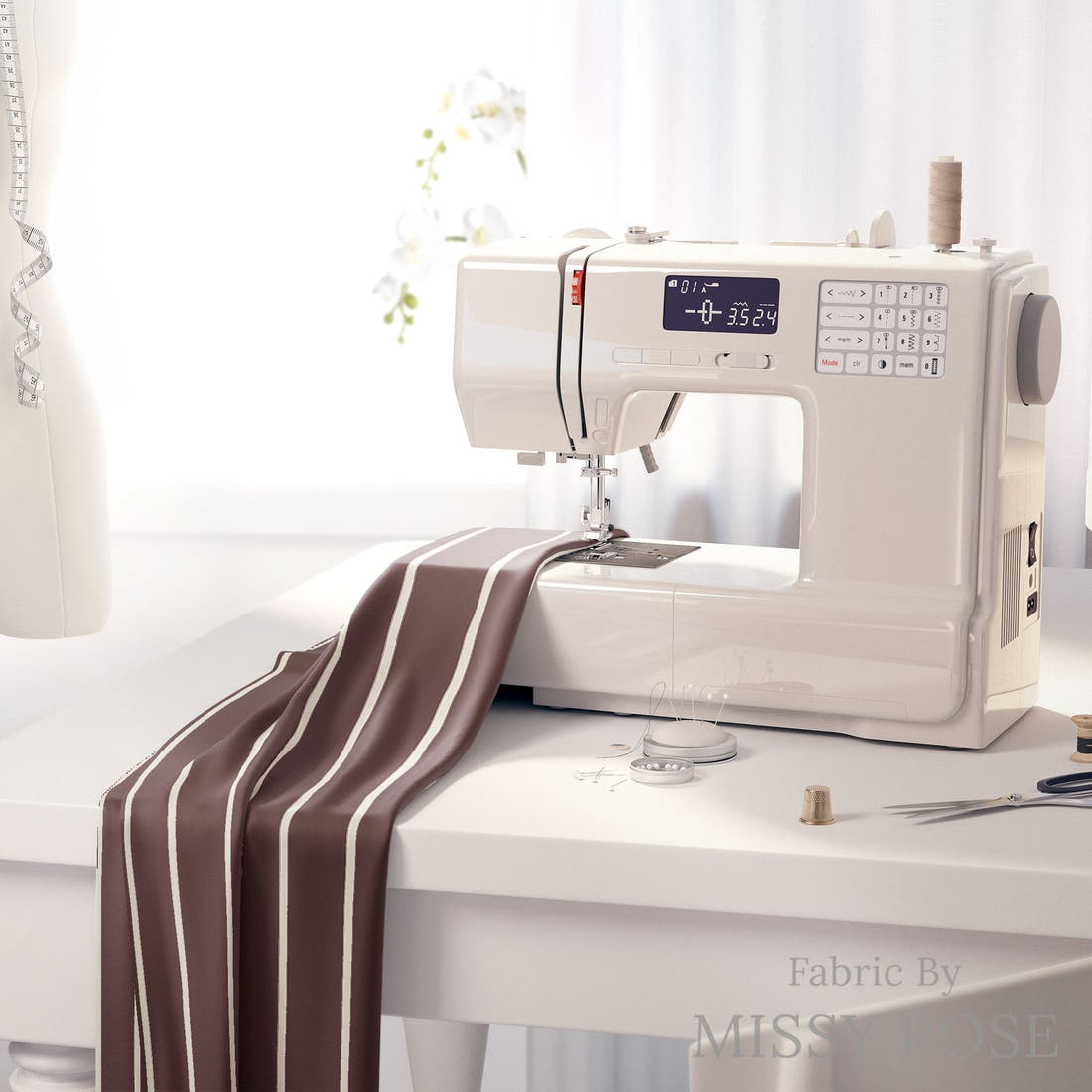 Indy Bloom Fabric Desert Rose Maroon Stripe 10 fabric on a sewing machine - sew your own | Fabric by Missy Rose