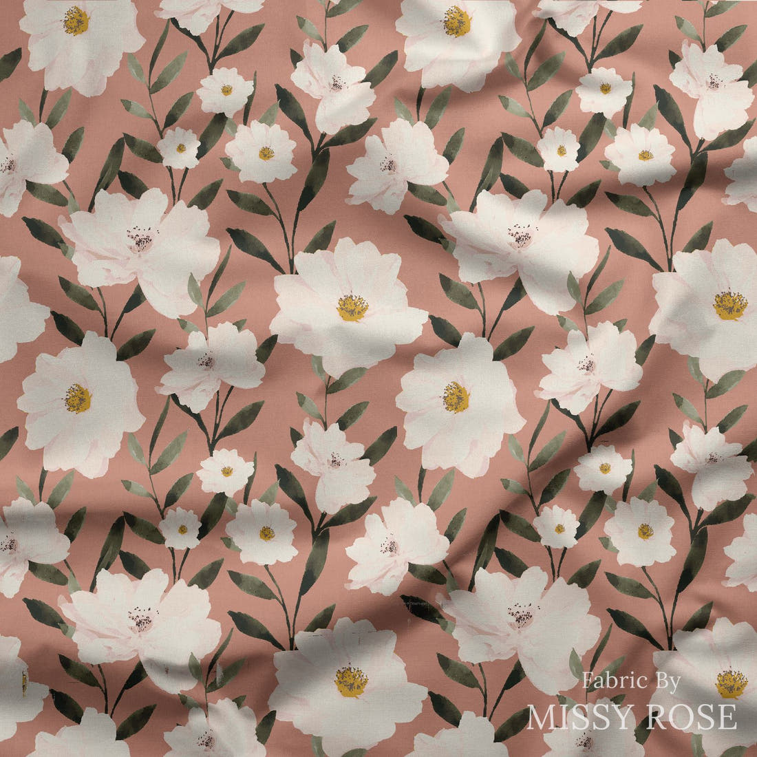 Indy Bloom Fabric Desert Rose White Lily 01 draped fabric mockup - custom printed fabric by the metre | Fabric by Missy Rose