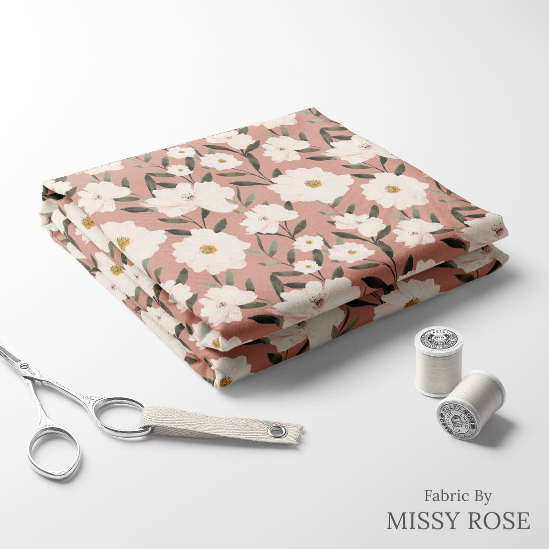Indy Bloom Fabric Desert Rose White Lily 01 folded fabric stack with matching thread - pre-order fabric Australia | Fabric by Missy Rose