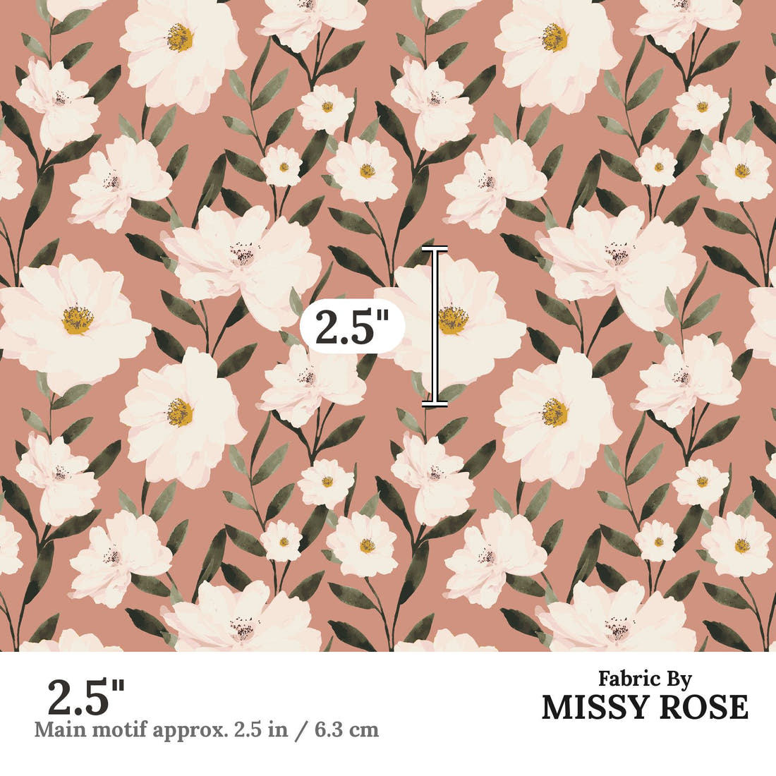 Indy Bloom Fabric Desert Rose White Lily 01 2.5 inch print scale guide | Fabric by Missy Rose