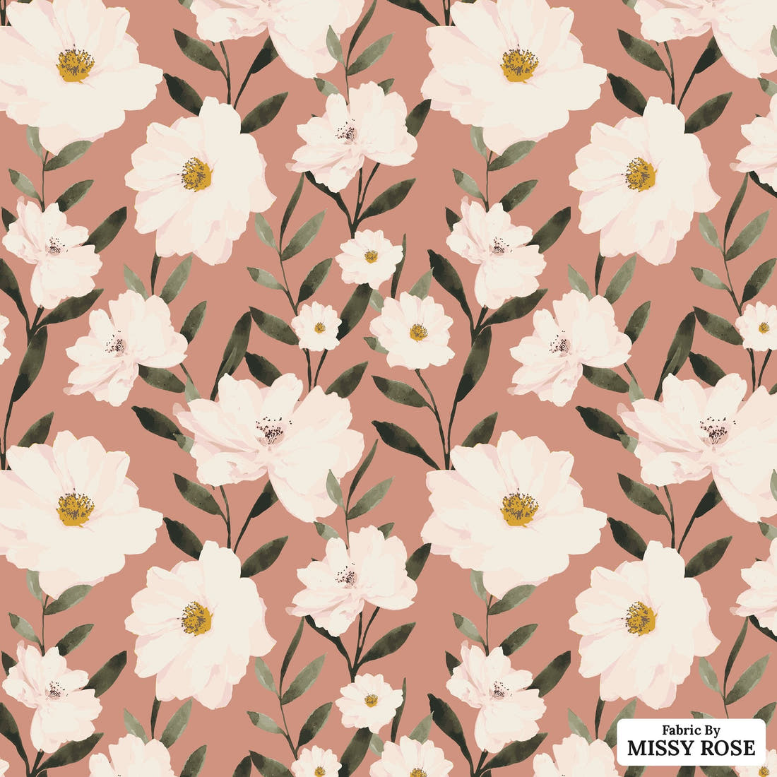 Indy Bloom Fabric Desert Rose White Lily 01 flat view of the printed design | Fabric by Missy Rose