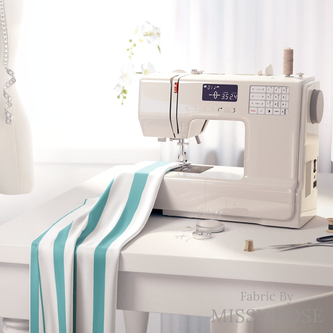 Indy Bloom Fabric Dragonfly Dreams Blue Stripe 06 fabric on a sewing machine - sew your own | Fabric by Missy Rose