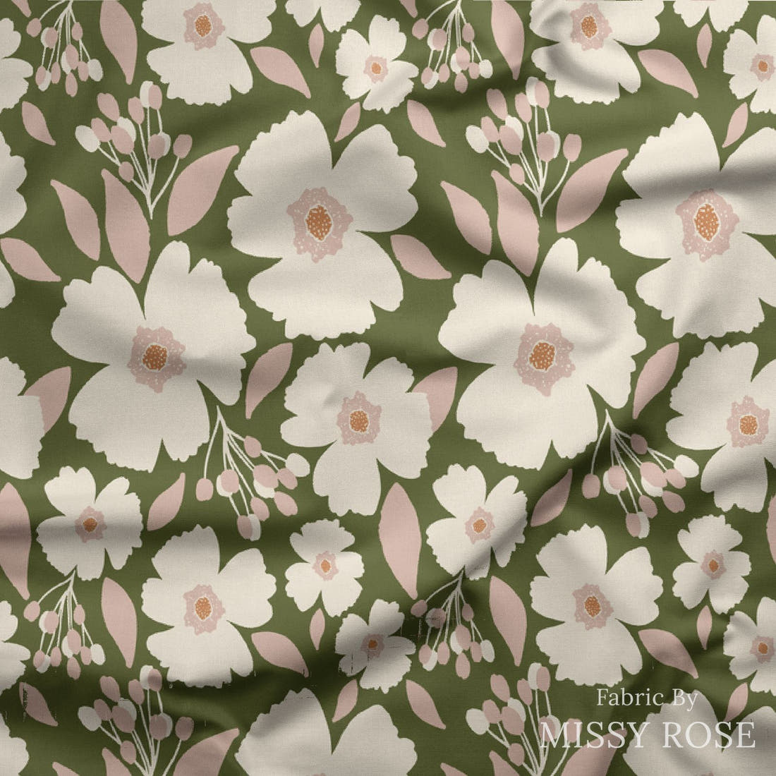 Indy Bloom Fabric Easter Party Blossoms Olive 12 draped fabric mockup - custom printed fabric by the metre | Fabric by Missy Rose