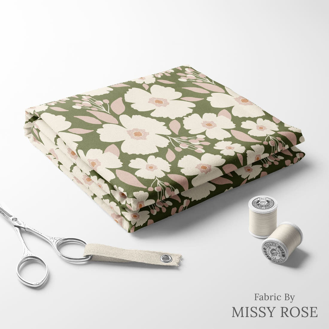 Indy Bloom Fabric Easter Party Blossoms Olive 12 folded fabric stack with matching thread - pre-order fabric Australia | Fabric by Missy Rose