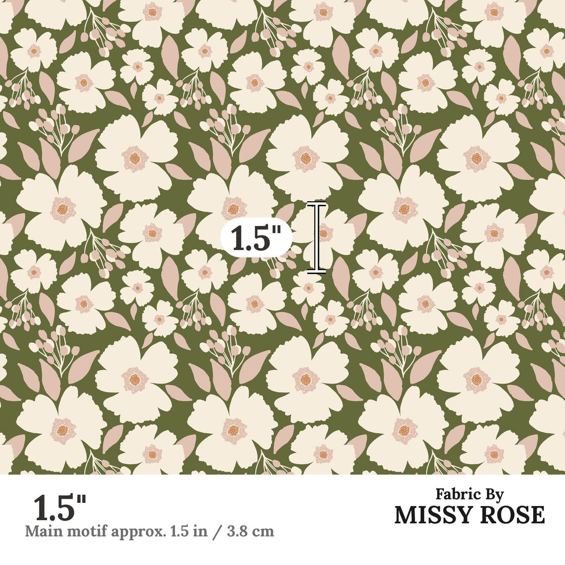 Indy Bloom Fabric Easter Party Blossoms Olive 12 1.5 inch print scale guide | Fabric by Missy Rose