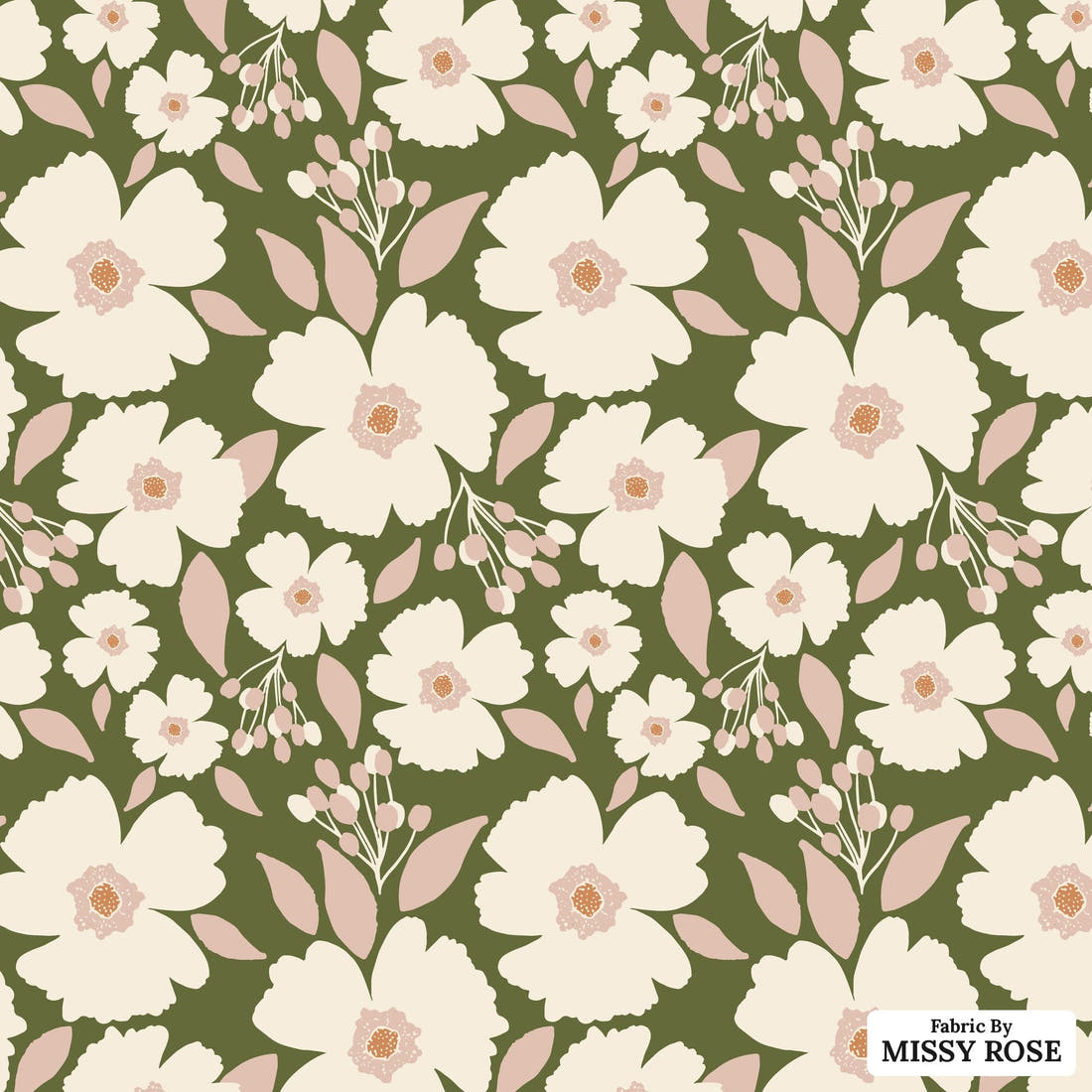 Indy Bloom Fabric Easter Party Blossoms Olive 12 flat view of the printed design | Fabric by Missy Rose