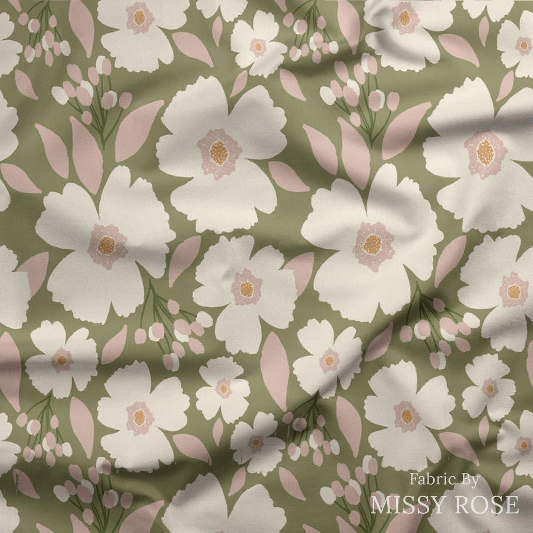 Indy Bloom Fabric Easter Party Blossoms Sage 13 draped fabric mockup - custom printed fabric by the metre | Fabric by Missy Rose