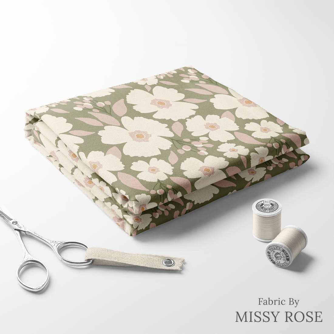 Indy Bloom Fabric Easter Party Blossoms Sage 13 folded fabric stack with matching thread - pre-order fabric Australia | Fabric by Missy Rose