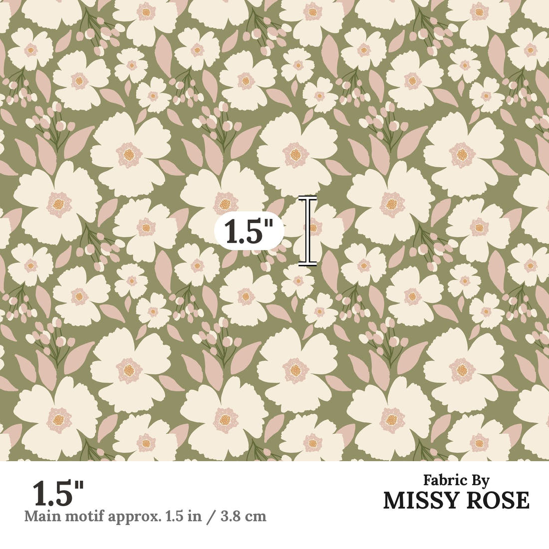 Indy Bloom Fabric Easter Party Blossoms Sage 13 1.5 inch print scale guide | Fabric by Missy Rose