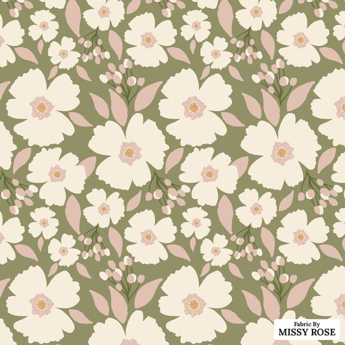 Indy Bloom Fabric Easter Party Blossoms Sage 13 flat view of the printed design | Fabric by Missy Rose