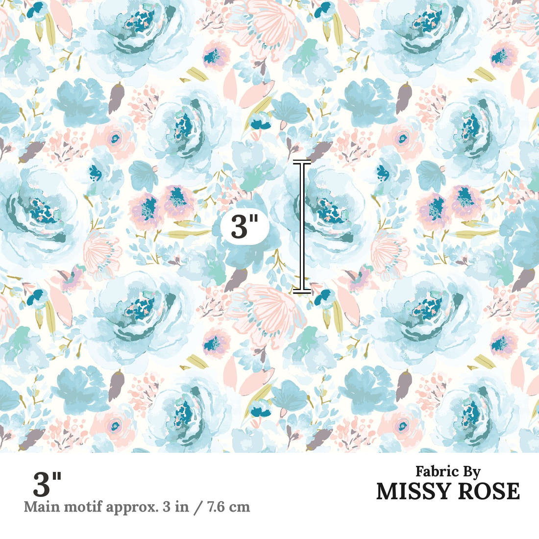 Indy Bloom Fabric Easter Party Blue Blossoms 02 3 inch print scale guide | Fabric by Missy Rose